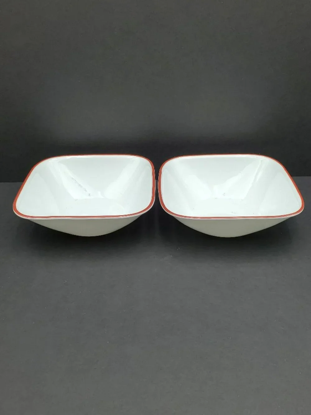 Corelle Royal Lines Soup Cereal Bowls Square White Bowls with Red Rims